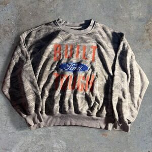 Ford Built Ford Tough Camo Crewneck Sweatshirt Mens Small Gray Orange Realtree